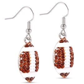 Rugby Ball Earrings, Classic Rhinestone Football Earring Stylish Sports Dangle Earrings Sparkling Beaded Football Earrings Jewelry for Woman Girls Kids