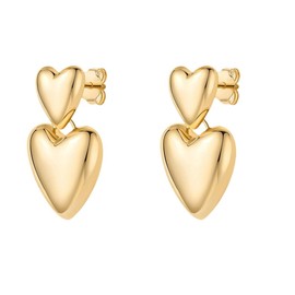 14K Gold Plated Statement Heart Drop Earrings for Women | Love Valentine Dangle Studs Earrings (Golden, One size)