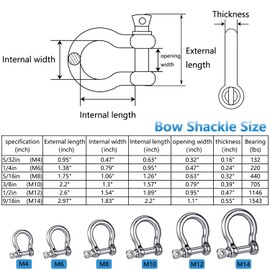 Bow Shackle Reedny 304 Stainless Steel 5/32", 1/4", 5/16",3/8", 1/2", 9/16" Heavy Duty D Ring Shackles Screw Pin Anchor Shackle for Chains Wirerope, Boat, Accessories (1/2'' 4Pcs)