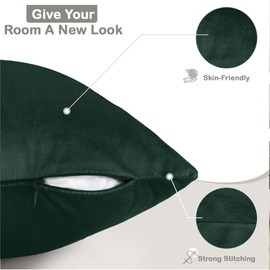 Aspire Homeware Velvet Cushion Covers 45 x 45cm Set of 2 Dark green Decorative Square Throw Pillow Cases for Sofa Bedroom Living Room and Sofa