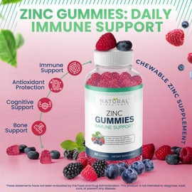 Zinc Gummies 50mg - Immune Defense, Skin Health, Antioxidant, Daily Zinc Supplement for Adults, High Potency Chewable Zinc Citrate Gummies, Vegan, Gluten-Free, Non-GMO, 180 Gummies