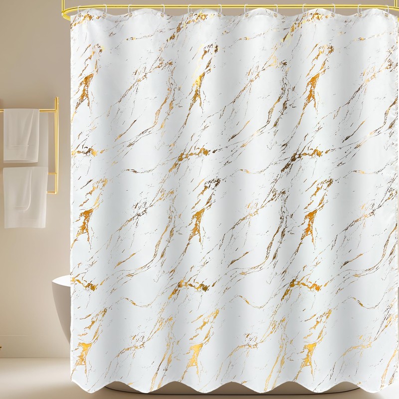 Glawry White Gold Marble Shower Curtain Abstract Crack Texture Geometric