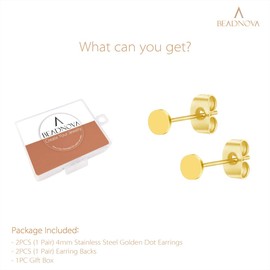 BEADNOVA Stud Earrings for Women Gold Post Earrings Flat Circle Piercing Earrings Dot Earrings for Men (4mm)