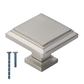 French Furniture Fittings Set of 6 Art-Deco Square Kitchen Cabinet Knobs, Brushed Satin Nickel, Square knobs for Cupboard Doors and Drawers Ltd 32mm Square