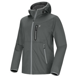 Little Donkey Andy Men's Lightweight Hooded Softshell Jacket for Running Travel Hiking, Windproof, Water Repellent Gray Size M
