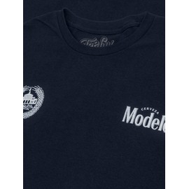 Tee Luv Men's Cerveza Modelo The Fighting Spirit Double Sided Beer Logo T-Shirt, Navy Blue, M