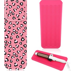 2 Soportes de Caja de Hierro Plano Soporte para Alisador de Neopreno para Rizador Resistente al Calor y Alfombrilla de Viaje de Silicona para Herramientas (Estilo Leopardo)