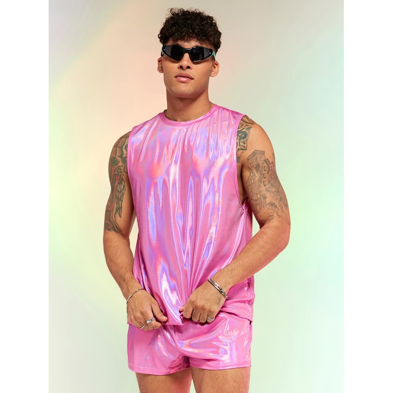 Verdusa Men's 2 Piece Metallic Outfit Sleeveless Tank Top and