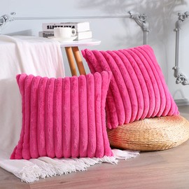 Soleebee Set of 2 Throw Pillow Covers Soft Cozy Velvet Pillowcase Faux Rabbit Fur Cover for Couch Sofa Bed Chair Home Decorative Pillows Cover (22x22 Inch, HOT Pink)