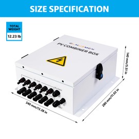 Elnuimex 6 String Metal Solar Combiner Box, PV Combiner Box with 20A Rated Current Fuse, Surge Protective Device & 63A Air Circuit Breaker (6 String) (6 String)