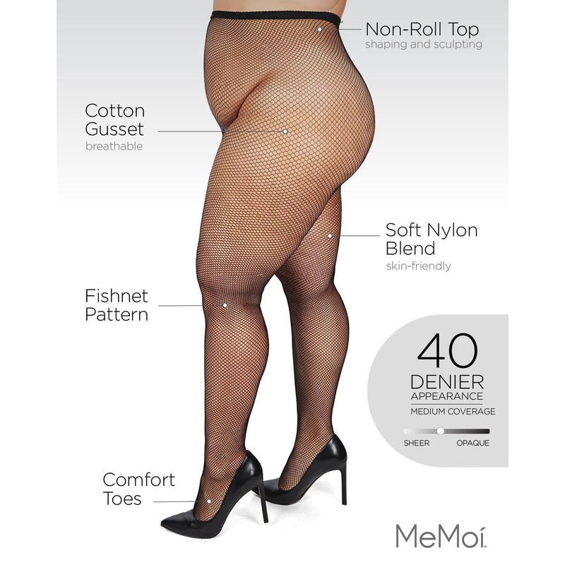 MeMoi Plus Size Curvy Fishnet Tights Black 7X