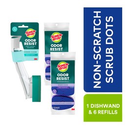 Scotch-Brite Advanced Soap Control Heavy Duty Dishwand Full Kit with 6 Heavy Duty Scrub Dots Refills, Leak-Free Soap Dispensing, Non-Slip Handle, Tough Scrubbing for Kitchen Dishes, Pots & Pans