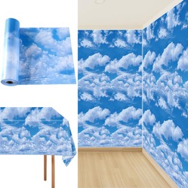 party greeting Blue Sky White Clouds Tablecloth Roll 100FT x 51 Inch Disposable Sky White Cloud Plastic Table Covers Cartoon Clouds Birthday Supplies Wall Backdrop for Kids Birthday Party Décor