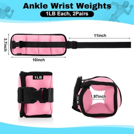 Hollowfly 2 Pairs Ankle Wrist Weights for Land or Aquatic Exercise Aqua Cuffs Aqua Aerobics Fitness Bands for Ankle and Wrist Adjustable Weights for Swimming Pool Workout Equipment(Pink,1lb)