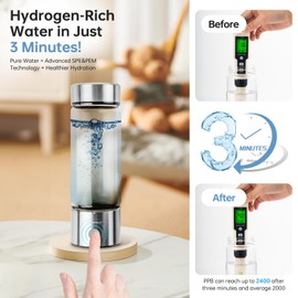 Hydrogen Water Bottle Generator, 2025 Upgrade Portable 420ml Hydrogen Water Ionizer, 3 Min 2200PPB Rechargeable Hydrogen Water Bottle with SPE PEM Technology, Gift for Friends/Women/Men/Mom/Father