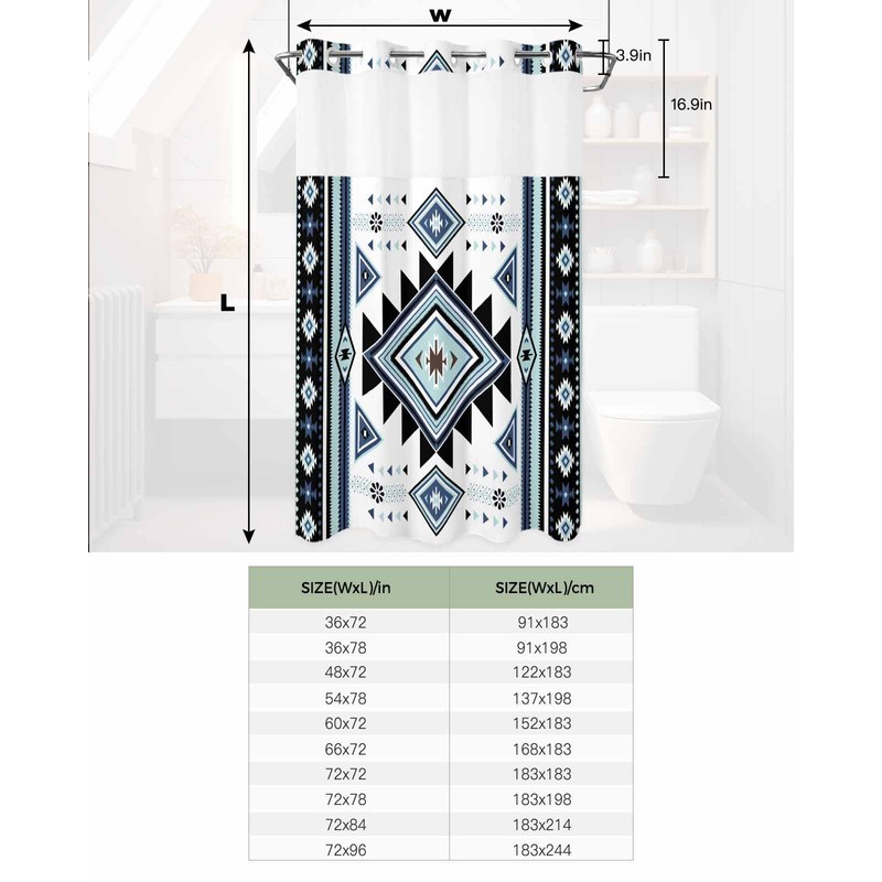 No Hook Waterproof Shower Curtain, Blue Curtain Liner Set, Western