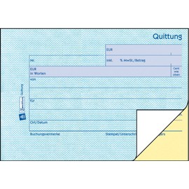 AVERY Zweckform 1736-5 Quittungsblock (A6 quer, 2x40 Blatt, selbstdurchschreibend, fälschungssicherer Dokumentendruck, für Beträge unter 250€ inkl. MwSt., für DE/AT) 5er-Pack, weiß/gelb