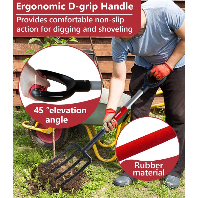 BIHOMIFI Digging Spading Fork Forged Steel with D Grip Handle