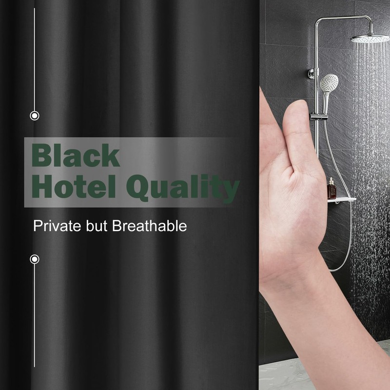 UFRIDAY Black Fabric Shower Curtain Liner 72 x 72 inches