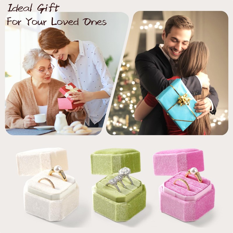 Papten 3 Slots Ring Box Velvet Ring Gift Box Wedding