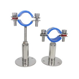 Stainless Steel Height-Adjustable Pipe Clamp - Wall/Ceiling Mounting for 32 mm to 34 mm Pipes, Heavy Duty Rustproof Pipe Bracket with Mounting Material, Set of 2