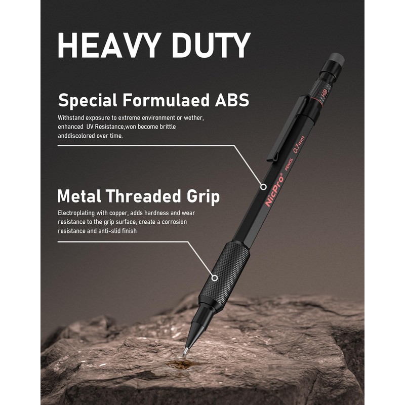 Nicpro 0.7 mm Mechanical Pencil Set with Case, 3PCS MP2000