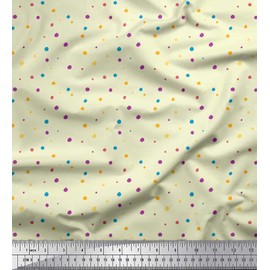 Soimoi Yellow Poly Crepe Fabric Colorful Dots Fabric Prints by Yard 42 Inch Wide