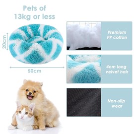 CIAOYNIMI Calming Dog Bed 50cm Fluffy Round Pet Beds Soft Donut Cat Cuddler Anti Anxiety Kitty Bed Self Warming Cozy Improved Sleep Luxury Cushion Bed for Dogs and Cats Medium Small Pets(Blue White)
