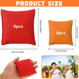 TTYSHIP® Pack of 12 Cornhole Bags, Sandbags 7 x 7 cm / 10 x 10 cm, Sandbag Game, Colourful Throwing Bags for Party Games, Bean Bag Throwing Game