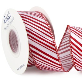 Ribbli Candy Cane Ribbon Red and White Stripe Wired Satin,1-1/2 Inch x Continuous 10 Yard,Peppermint Stripe Christmas Ribbon for Big Bow, Wreath,Tree Decoration, Outdoor Decoration