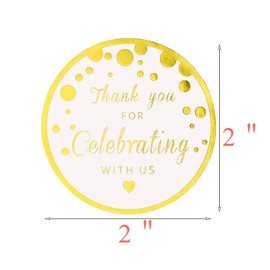 Thank You For Celebrating With Us Stickers,Round Circle Favor Gift Labels Stickers, Metallic Gold Ink,50-Pack 2 Inch