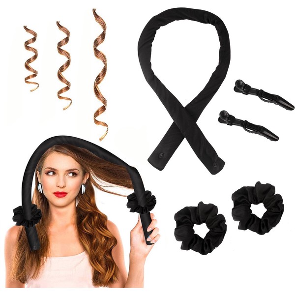 AYNKH Heatless Curls Band for Sleeping Satin Heatless Curling Set Black Overnight Hair Rollers Without Heat DIY Styling Tools Rolls Wave for Long Hair
