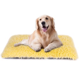 Machine Washable Dog Bed, Deluxe Plush Dog Crate Pad and Cat Bed, Anti-Slip Bottom Kennel Pad Mat, Fuzzy Pet Beds for Large, Medium, Small Dogs Breeds (Light Yellow, 36.0"L x 24.0"W x 3.0"Th x 1 Pack)