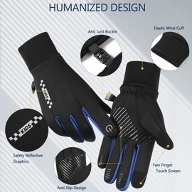Long Keeper Kids Cycling Gloves Winter Thin Liner Childrens Thermal Sports Gloves for Boys Girls Touchscreen Anti-Slip Bike Gloves with Grip for Running Riding Scooter