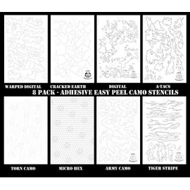 Acid Tactical® 8PACK Camouflage EasyPeel Spray Paint Cerakote Camo Adhesive Gun Stencil Tiger, Digital, Hex & More