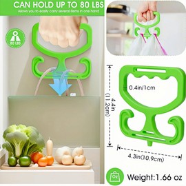 YVYAVGE Heavy Duty Grocery Bag Carrier Handle - 2 Pack Adjustable Non-Slip Grip, 80lbs Ergonomic Holder for Shopping Bags, Plastic Bags, Buckets (Space-Saving Design)