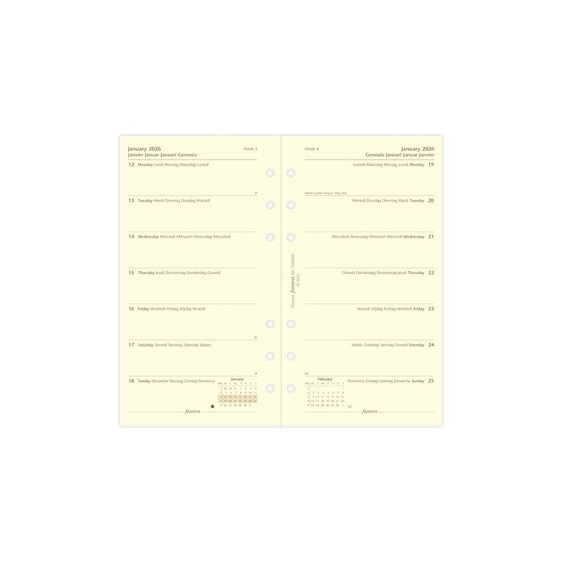 Filofax Personal Week Per Page, 5 Languages, Cotton Cream, 2026,