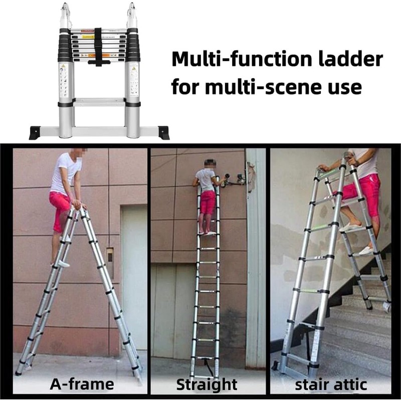 12.5FT Aluminum Telescopic A-Frame Extension Ladder 2-in-1 Portable Collapsible Ladder
