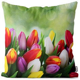 VOID Tulip Bouquet Tulips Flowers Cushion Cover Cushion Cover Cushion Decoration Easter Waterproof Outdoor Cushion Size: 40 x 40 cm