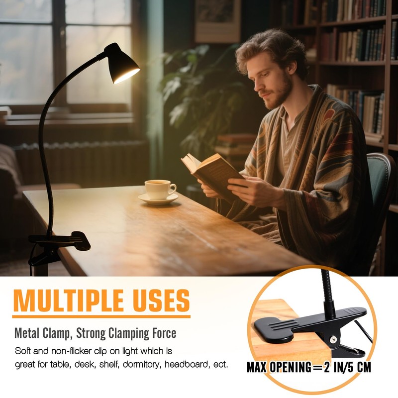 CeSunlight Clamp Desk Lamp, Clip on Reading Light, 3000K-6500K Adjustable