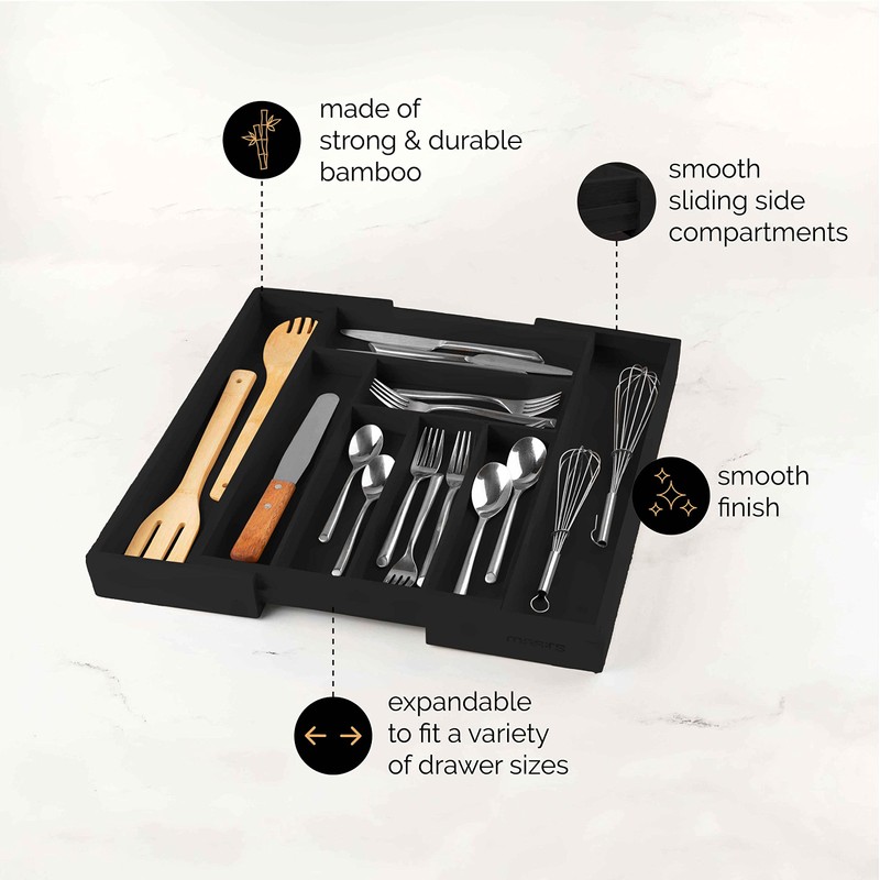 Masirs Expandable Bamboo Kitchen Drawer Organizer - Adjusts To Drawer