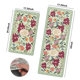 Kitchen Floor Mat Set of 2, Cushioned Anti Fatigue Kitchen Mat 17"x47"+17"x29", Non-Slip Waterproof Vintage Kitchen Rug, Premium PVC Comfort Kitchen Mats and Rugs for Kitchen, Office, Home, Laundry