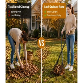 CyDuan Leaf Grabber Rake, Long Handle Leaf Picker Upper for Yard Debris