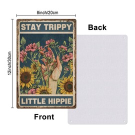 Hobbspring 1pc Vintage Metal Tin Sign 20x30cm Retro Iron Sun Flower Sign Rusty Look Stay Trippy Little Hippie Poster for Home Living Room Country Farmhouse Garden Kitchen Wall Decor