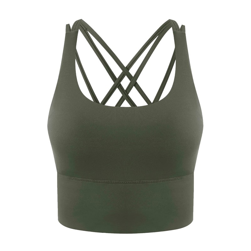 AGONVIN Women's Longline Strappy Padded Medium Support Training Top Sports