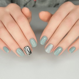 Middle short nail tips for attaching artificial nails, round shape, 1 piece, short nail tip #21 mint gray / 인조손톱 붙이는 미들 숏 네일팁 라운드쉐입, 1개, 숏네일팁#21민트그레이
