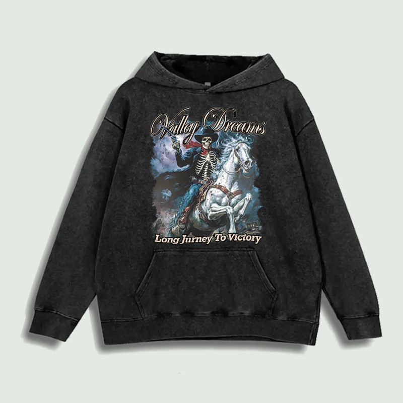 Valley Dreams Skeleton Rider Graphic Hoodie 100% Cotton US Warehouse