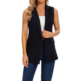 MINTLIMIT Waistcoat for Women Long Sleeveless Blazer Button Down Waistcoat Cardigan Blazers (Black XXL)