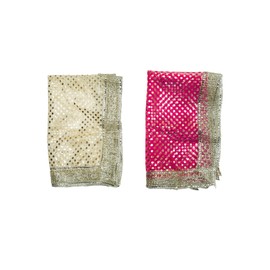 Set of 2 Chunari Decorative Silk Cloth Puja Chunni Chunar (Size:-20 Inches x 14 Inches) Aasan Mat for Indian Traditional Cultural Festival Navratri Decoration Statue Frame Idol Temple(Dark Pink,White)