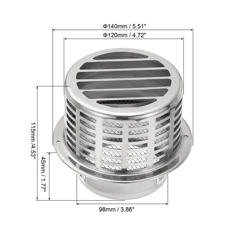 PATIKIL 4" 304 Stainless Steel Vent Cover, Exterior Wall Round